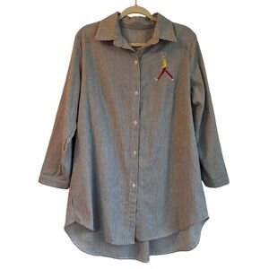 SOUP Black White Striped Button Down Embroidered Walking Moose Shirt Size XL